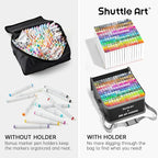 Shuttle Art 240 Colors Alcohol Markers, 239 Colors Dual Tip Art Marker Set Plus Colorless Blender, Micro-tip Pens, White Highlighter Pens, Marker Bag with Holders Perfect for Students Adults Coloring