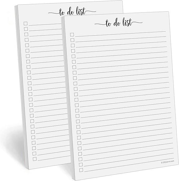 321Done To Do List Notepad - Pack of 2-50 Sheets (5.5" x 8.5") To-Do's Notepad Tear Off, Planning Memo Pad, Planner Checklist Organizing - Made in USA - Simple Script - College-Ruled