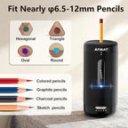 AFMAT Electric Pencil Sharpener, Fully Automatic Pencil Sharpener, Auto in & Out, Rechargeable Hands-Free Sharpeners for Jumbo & Colored Pencils (6.5-12mm), Portable for Home/Classroom/Office PSC2