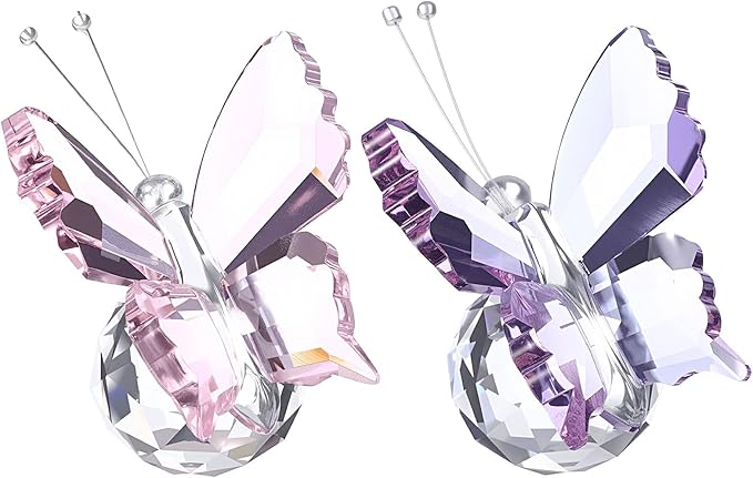 PATIKIL 2 Pcs Butterfly Crystal Paperweight, 75mm / 3 Inch Crystal Paperweight Paper Weight for Home Office Desktop Table Decor Wedding Party Jewelry Ornaments, Pink/Purple