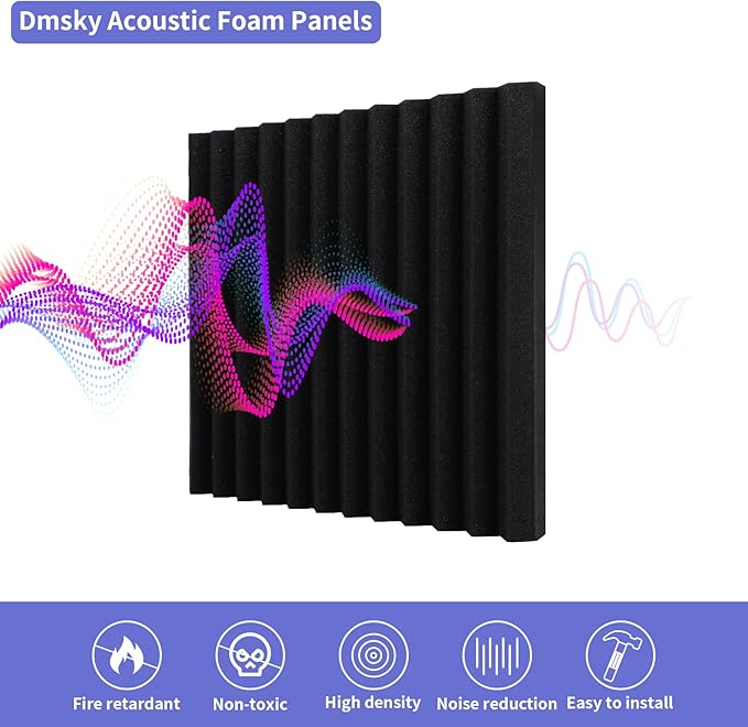 24 Pack Acoustic Panels, 1" X 12" X 12" Acoustic Foam Panels, Sound Proof Foam Panels, Self-Adhesive Soundproof Wall Panels ,Fire-Proofed Soundproofing Wedges,Acoustic Treatment Foams for Home-Black
