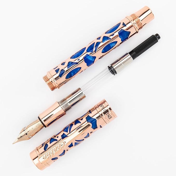 Conklin Endura Deco Crest Fountain Pen in Blue, Medium Nib, Premium Writing Instrument