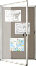 BEST BOARD Enclosed Bulletin Board Lockable Display Case Message Board with Locking Door for Indoor, Grey Felt, Aluminum Frame, 36 X 24 in