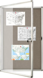 BEST BOARD Enclosed Bulletin Board Lockable Display Case Message Board with Locking Door for Indoor, Grey Felt, Aluminum Frame, 36 X 24 in
