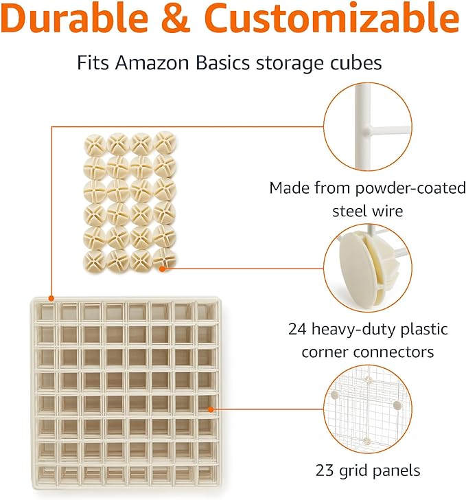 Amazon Basics 6 Cube Wire Grid Stackable Storage Shelves, 12.6 x 26 x 38 inches, White
