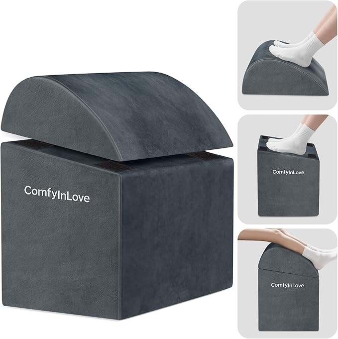 ComfyInLove Foot Rest for Under Desk at Work - Non-Slip Foot Stool with 3 Adjustable Heights, Ergonomic Under Desk Footrest with Washable Cover for Desk, Home, Office, Car (Dark Grey)