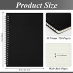 Eelosp 12 Pack Large Spiral Notebook 8.5 x 11 Inch Lined College Ruled Spiral Journal Wire Bound Notebook Kraft Cover, 120 Pages for Work Students Office Business(Black)