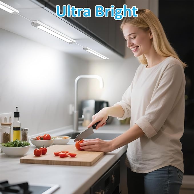 maylit Under Cabinet Lighting Plug in, 6 Pcs 14 Inch Linkable Ultra Bright LED Light Bars, Renter Friendly Lamp, Wired Indoor Lights for Kitchen Cabinet, Counter, Workbench, Desk, Shelf, Cool White
