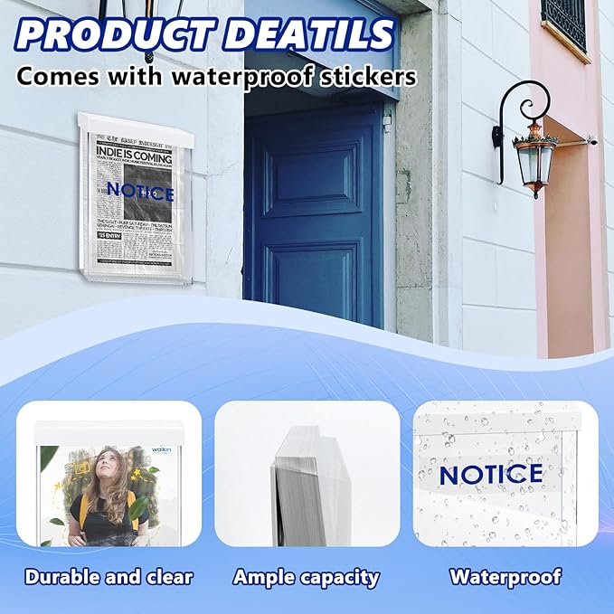 9.1" x 11.6" Outdoor Notice Brochure Holder Waterproof Wall Mount Literature Permit Box with Lid Screws Clear Acrylic Document Holder Fits Letter Size A4 Flyers Booklets Pamphlets (NOTICE WHITE)