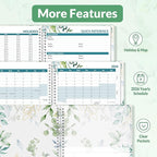 SUNEE 2026 Weekly and Monthly Planner - from January 2026 - December 2026, Daily Agenda Planner with Monthly Tab, Flexible Cover, Note Pages, Pockets, Bookmark, Spiral Binding, Greenery, 6.4" x 8.3"
