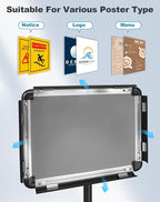2 Pack Sign Holder Stand 8.5x11 inch for Display, Height Adjustable Floor Standing Signage Stand with 360° Rotated Snap Open Frame for Malls, Schools, Advertising, Outdoor Poster Stand