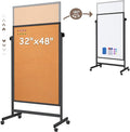 Double Sided Cork Board White Board, 32 x 48 inches Large Cork Board for Office, Height Adjustable Magnetic Dry Erase Board on Wheels, Portable Freestanding Natural Corkboard for Displaying, Planning