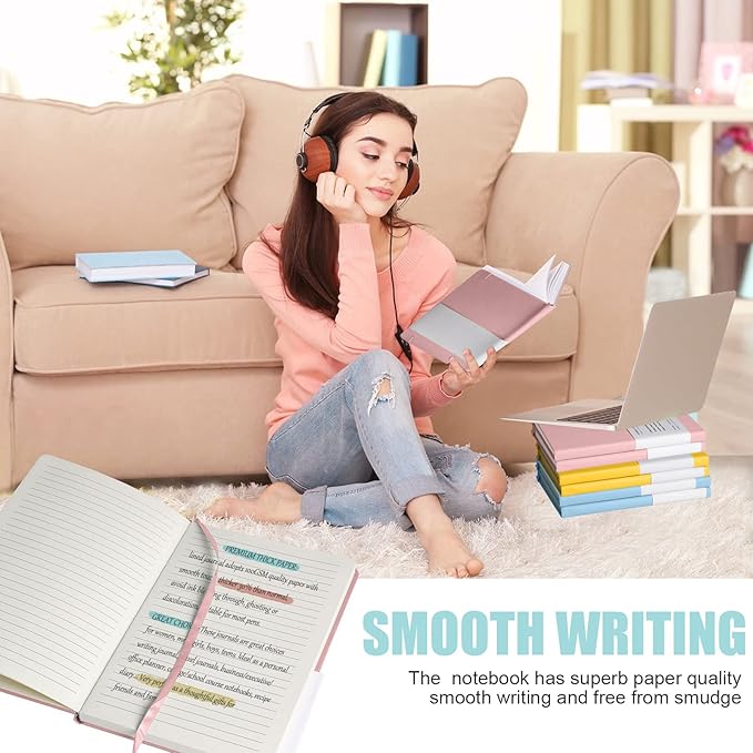 EMOMAS Lined Journal Notebook, 6Pack Hardcover Notebook for Men & Women – Journals for Writing, Work, School, Home & Daily Notes, 160 Pages – Medium A5, 5.7"x8", 100 gsm Thick Paper (pink)