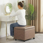 Joveco 24" Linen Storage Ottoman Bench with Wheels, Rectangle Foot Rest Stool for Living Room, Bedroom, Entryway, Earthy Light Brown Veining