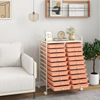 Happygrill 20-Drawer Organizer Cart Tools, Mobile Utility Storage Cart with Removable Drawers & Lockable Wheels, Rolling Storage Cart with wheels for Home Office School (Peach Fuzz)