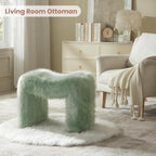 ZYKZYK Modern Vanity Stool Ottoman, Backless Faux Fur Small Footstool for Makeup Room, Living Room, Bedroom, Entryway Portable and Comfortable Seating (Single Piece) Green