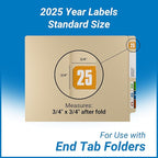 2025 Year Stickers, Doctor Stuff 2025 Chart Stickers, Safeguard Style Ringbook Sheets, Light Orange Color Coded, USA Made Year Labels for End Tab File Folders, 270/Package, 3/4" x 1-1/2"