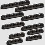 Apromisith USB Cable Organizer Clips Cord Holder,10 Packs (3-5-7-Slots) Black Self Adhesive Desk Cord Cable Management