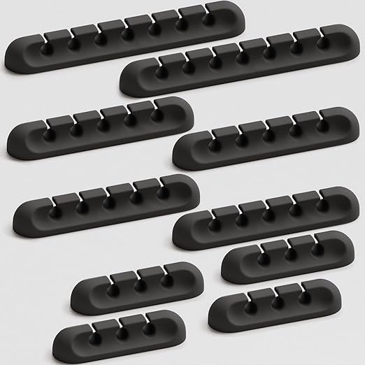 Apromisith USB Cable Organizer Clips Cord Holder,10 Packs (3-5-7-Slots) Black Self Adhesive Desk Cord Cable Management