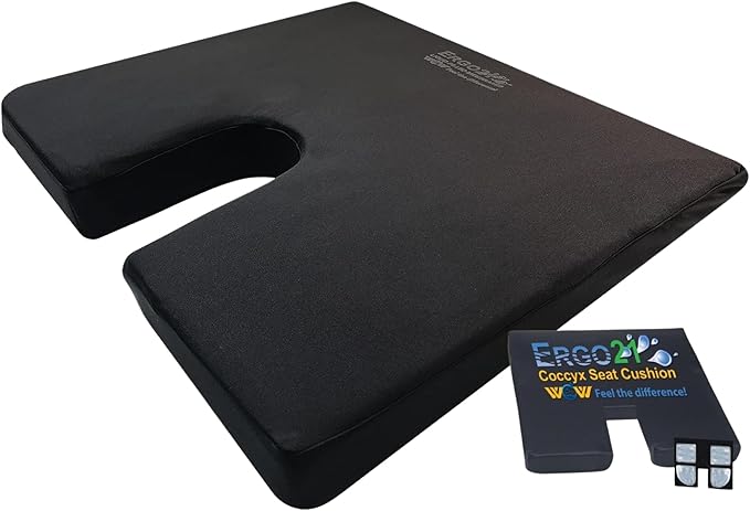 ERGO21 LiquiCell Coccyx Seat Cushion, Aid for Tailbone Pain Relief, Sciatica Pain, Back Support | Donut Like Butt Pillow for Long Hours Sitting at Home/Office Chair (20" W x 18" L x 2.5" H)