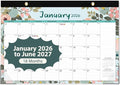 Desk Calendar 2026, Monthly Desktop Large Calendar (Jan 2026 - Jun 2027) 17" x 12" Desk Wall Planner for Family Teacher School Office Supplies, Flower