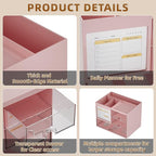 Marbrasse Desk Organizer with 3 Drawer, Multi-Functional Pencil Pen Holder for Desk, Desk Organizers and Accessories with 4 Compartments, Desktop Organizer Storage for Office Home Art Supplies (Pink)