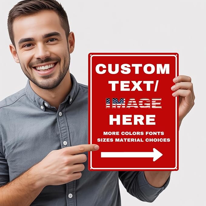 Custom Sign Large, Left or Right Arrow, Glow in the Dark/Reflective Option, 16''x12'' Personalized Large Metal Address Plaque, Customize for Business Logo, Office, Home, Yard, Outdoor