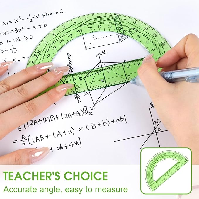 Hoiny 10 Pack Clear Protractor, 6 Inch Plastic Protractors, 180 Degrees Accurate Math Geometry Tools for School, Office, Classroom (Green)