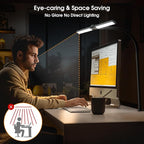 SIBRILLE LED Desk Lamp for Home Office - Dimmable Computer Desk Light with Clamp, Modern Architect Task Lamp with Color Changing, Flexible Desktop Lamp with Gooseneck for Monitor, Double Head, Black