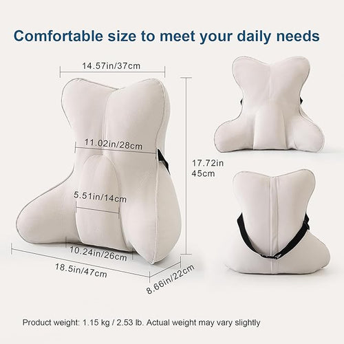 Ailuteie Lumbar Support Pillow(Pat. Pend) – Multi-Functional Ergonomic Back Cushion for Sofa Chair, Car Seat & Sofa, Reading Pillow with Firm Multi-Zone Support to Relieve Lower Back Pain, Misty White