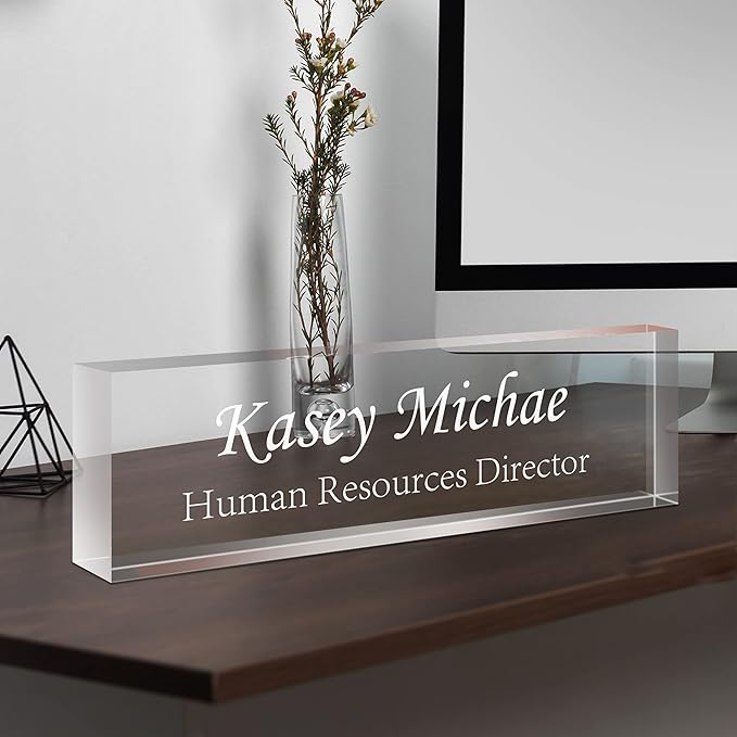 SalaGraphics Custom Engraved Acrylic Name Plates for Desks, Office Desk Plate Personalized, Decor Nameplate, Nurse Manager Employee Teacher Appreciation Gifts, Accessories (Flowers H)
