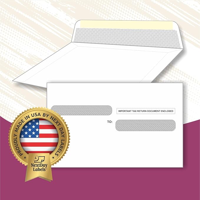 100 Envelopes Only - Designed for W-2 Forms 4-Up Laser Version