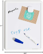U Brands Contempo Magnetic Small Whiteboard, 8.5” x 11”, White Modern Frame, Mini White Board for Kids and Students, Fridge and Locker Dry Erase Board, Includes 4 Markers & Magnet
