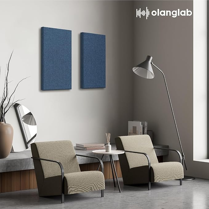 Olanglab Fiberglass Acoustic Wall Panels 4 Pack, 11.8'' x 23.6'' Sound Panels, Fabric Wrapped Sound Proof Panels for Walls (Navy)