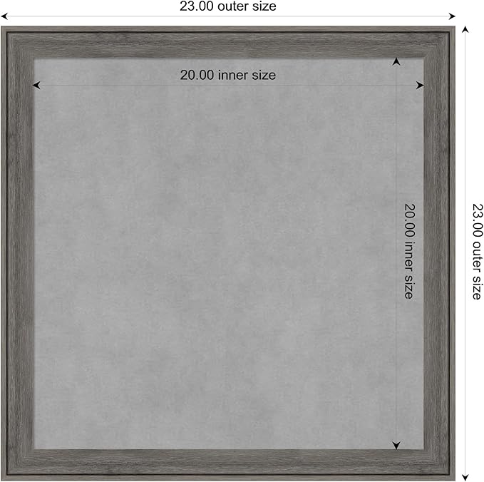 Amanti Art Grey Framed Magnetic Board 23x23 Medium Vision Board for use with Magnets, 100% Metal Sheet to Display Items as Office Decor or for Home Organization in mudroom, Kitchen or Kids Room