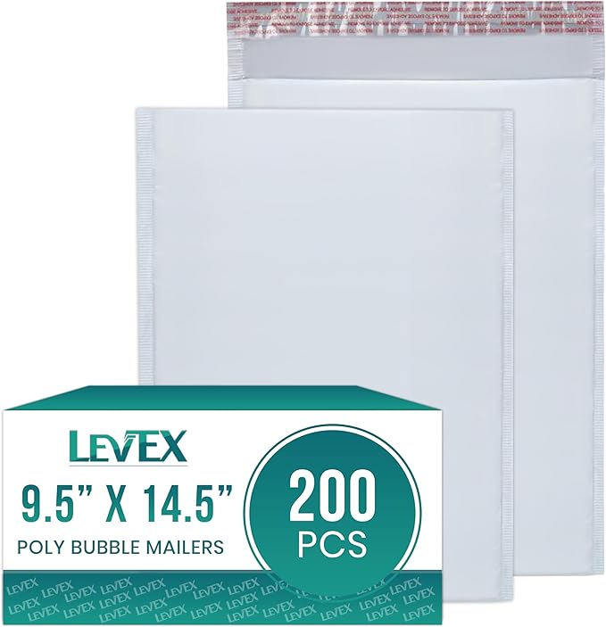 Levex - #4 9.5" x 14.5" [200 Pack] Poly Bubble Mailers, Padded Envelope Mailers, Packing Envelope & Mailing Bags for Shipping