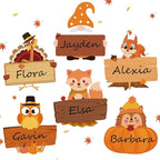 Henoyso 108 Pcs Fall Thanksgiving Themed Name Tags Labels Autumn Classroom Decorations Self Adhesive Baked Food Labels 5.12 x 4.72 Inches Turkey Pumpkin Desk Name Plate Autumn Party Favor