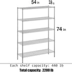 Regal Altair 18" Deep x 54" Wide x 74" Height Wire Shelving Kit | 5-Tier | NSF Commercial Storage Rack Unit