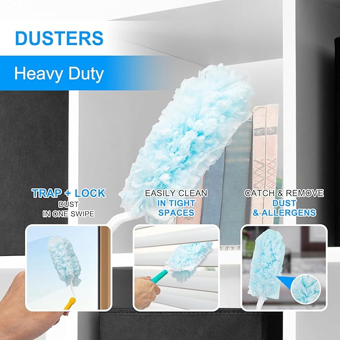 KeFanta Heavy Duty Duster Refills for Swiffer Duster, 30 Count MultiSurface 360° Duster Refills with 1 Handle, 4X Microfibers Disposable Dusters for Cleaning Home Blinds Fans Corners, Unscented