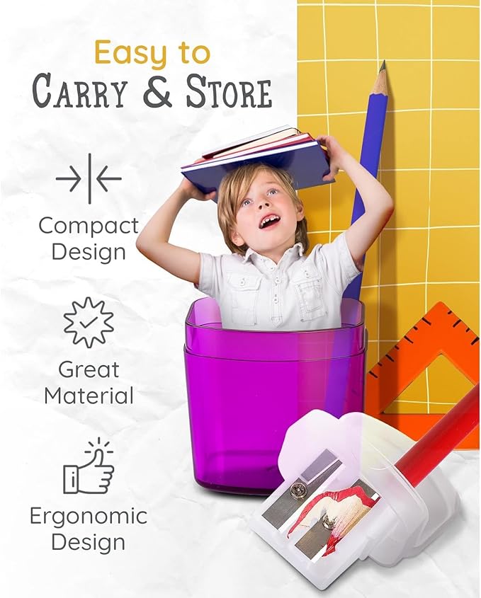 Artellius Bulk Pencil Sharpeners for Classroom - Double Hole, Plastic, Multicolor, 100-Count - Handheld Pencil Sharpener for Kids & School Supplies
