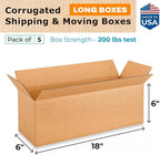 Long Moving & Shipping Boxes 18 x 6 x 6 inches (5-Pack) - Extra Strength 200 lb vs Regular - Corrugated Moving Boxes for USPS/UPS/FEDEX - Durable Shipping Box - Cardboard Box by IDL Packaging