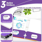 Two Pocket Portfolio Folders, PANDRI 60 Pack 3 Hole Punched 2 Pocket Folders for 3 Ring Binder, Letter Size Paper File Folder for School Office Home Business, Purple
