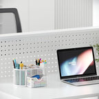EasyPAG Mesh Pen Holder Desk Organizer with Drawer Stationery Supplies Organizer for Dorm School 9 Compartments Workspace Desk Accessories Organization for Office, White