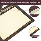 Geslun Genuine Leather 3 Ring Binder, 8.5 x 11 Letter Size Folio with Pen Holder, Soft Notebook Portfolio Cover, Slim Notepad Padfolio Thin File Organizer for Work Executive Meeting, Dark Khaki