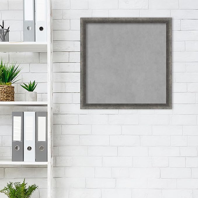 Amanti Art Grey Framed Magnetic Board 22x22 Medium Vision Board for use with Magnets, 100% Metal Sheet to Display Items as Office Decor or for Home Organization in mudroom, Kitchen or Kids Room