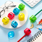 Crtiin 48 Pcs Back to School Pencil Sharpeners for Kids Cartoon Smile Small Pencil Sharpener Handheld Manual Dual Holes Gifts for School Office Art Room