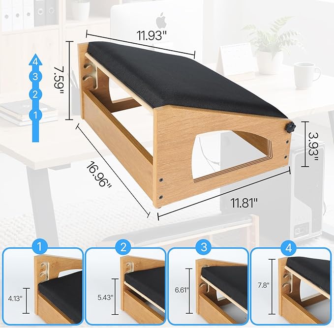 XINGMIAOWJ Ergonomic Foot Rest, 4 Adjustable Height Foot Stool,Footrest Under Desk， Flip Over Office Desk Foot Rest, Improving Posture, Promoting Blood Circulation（Natural）