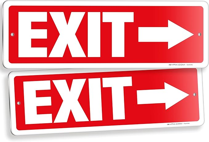iSYFIX Exit Signs 2 Pack 12x4 Inch with Directional Right Arrows - Rust Free Aluminum, Laminated for UV, Weather, Scratch Resistance - Ideal for Offices, Schools, Theaters, Restaurants