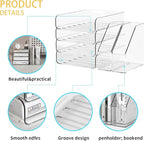 FANXIYQ 4-Tier Brown Acrylic Paper Tray Organizer for Desk + 2 Bookends – Stackable Letter Tray, Acrylic Desk Accessories/File Organizer, Office Paper Organizer