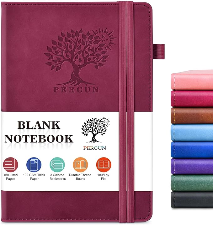 PERCUN Blank Journal Ntebook for Men & Women, 160 Pages Blank Journals for Writing, Drawing,Sketch Book,5.9" x 8.5" Leather Sketchbook, Unlined Notebook for Work, School, Art (Burgundy)